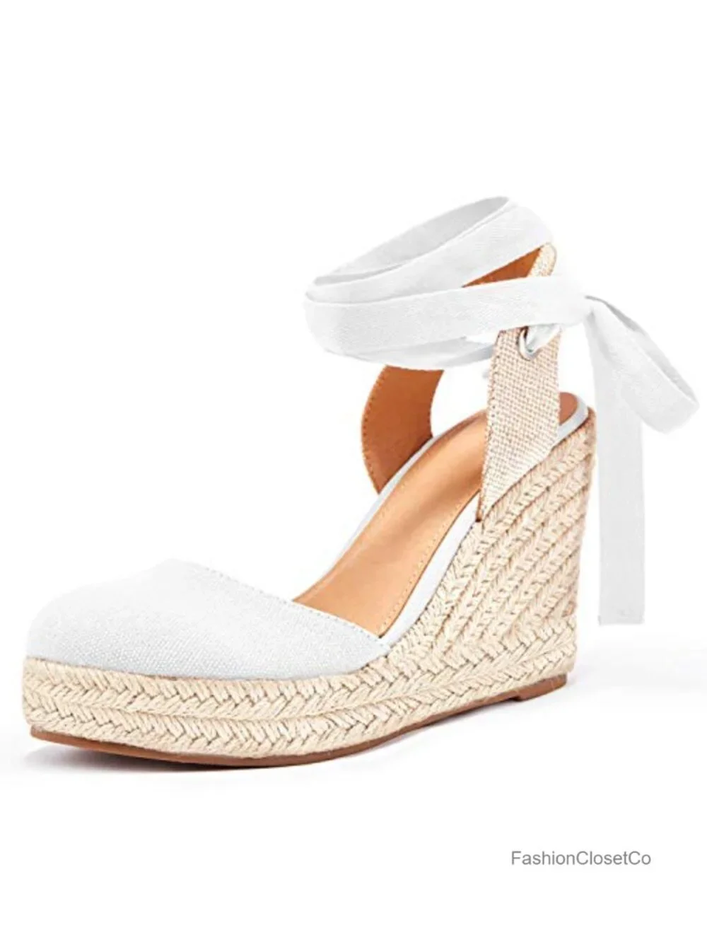Womens Espadrilles Wedge Sandals Platform Closed Toe Ankle Strap Lace Up